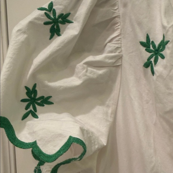 Anthropologie Somerset Collection White Maxi Dress with Green Embroidery - Picture 3 of 11